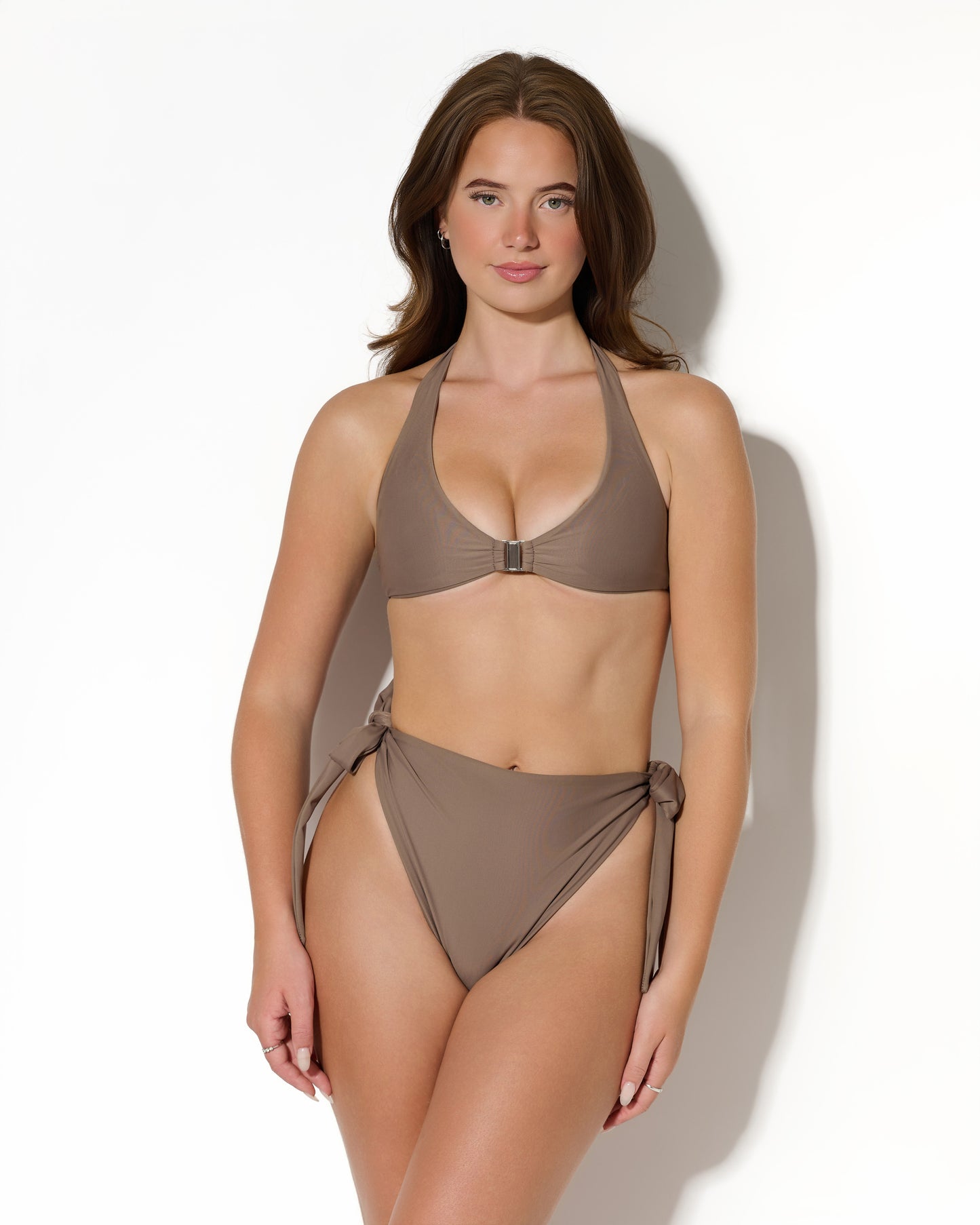 Tie Side High Waisted Bikini Bottoms (Taupe)