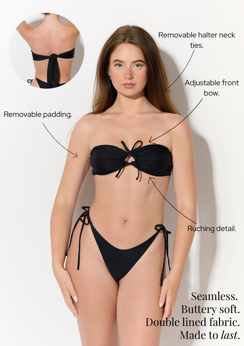 Front Tie Bandeau Bikini Top (White Pearl)