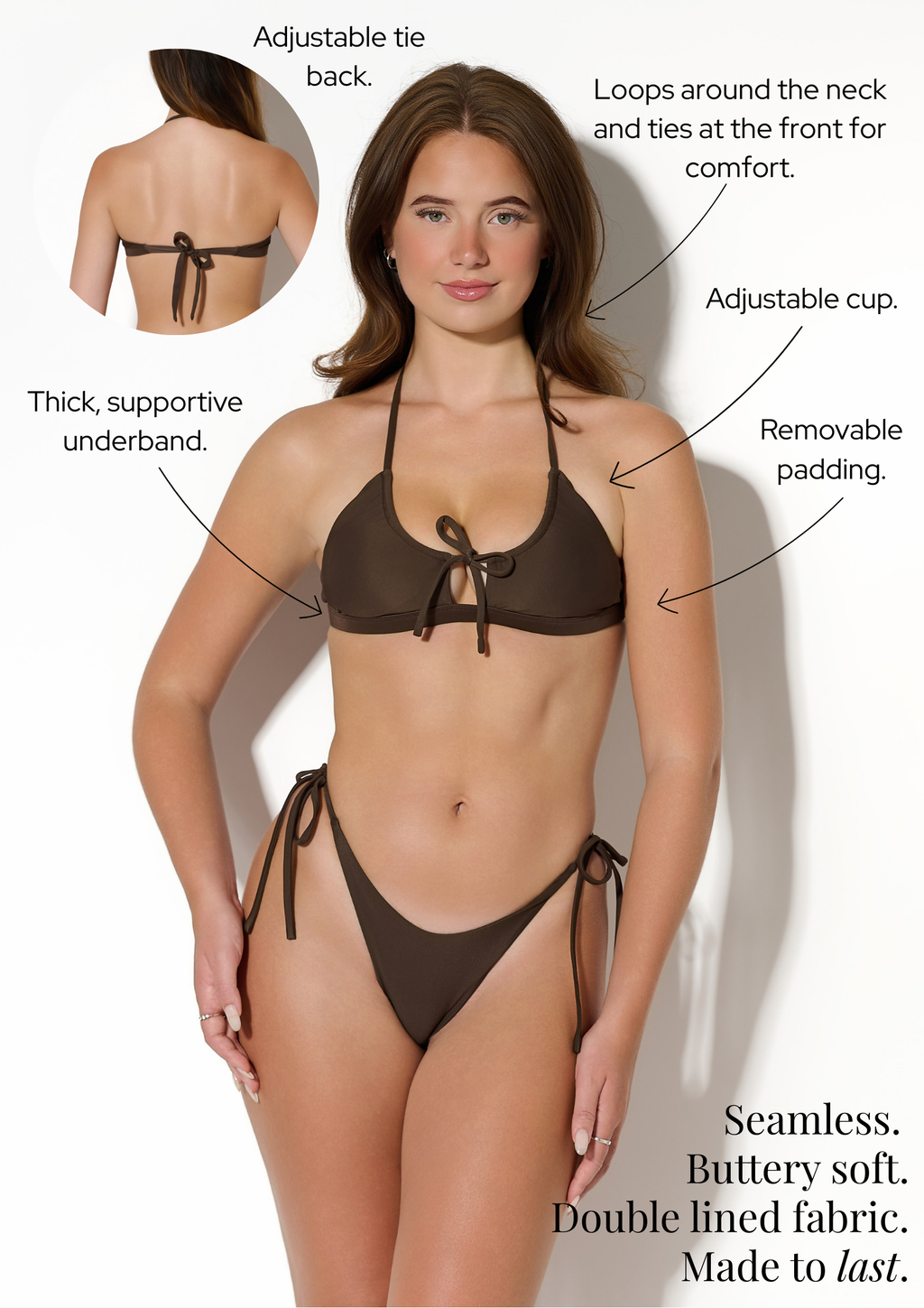Front Tie Bikini Top (Cacao)