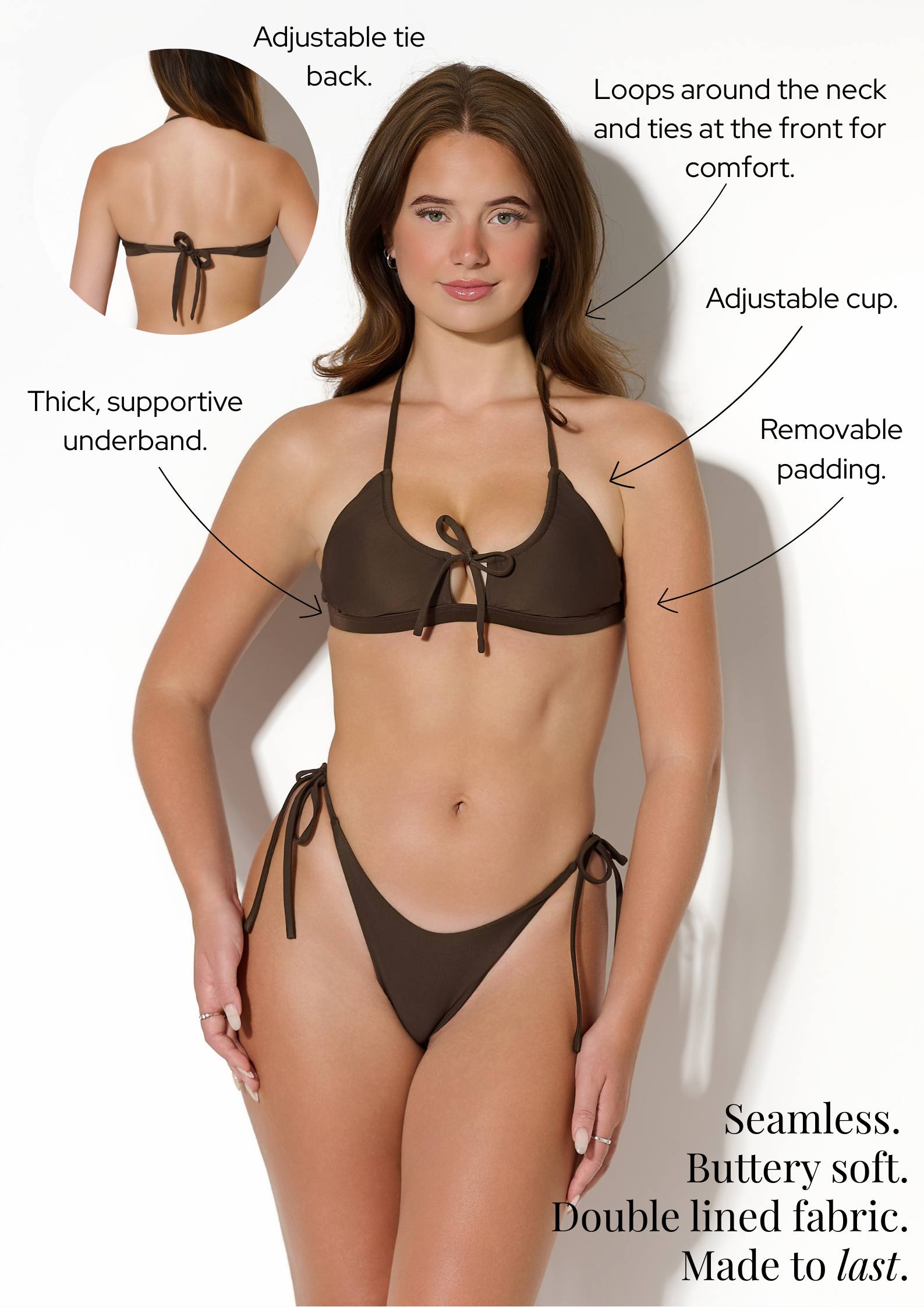 Front Tie Bikini Top (Cacao)